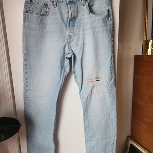 Levi's 501 150th Anniversary Floral Patchwork Jeans 31x30 Light Wash Rare Boho